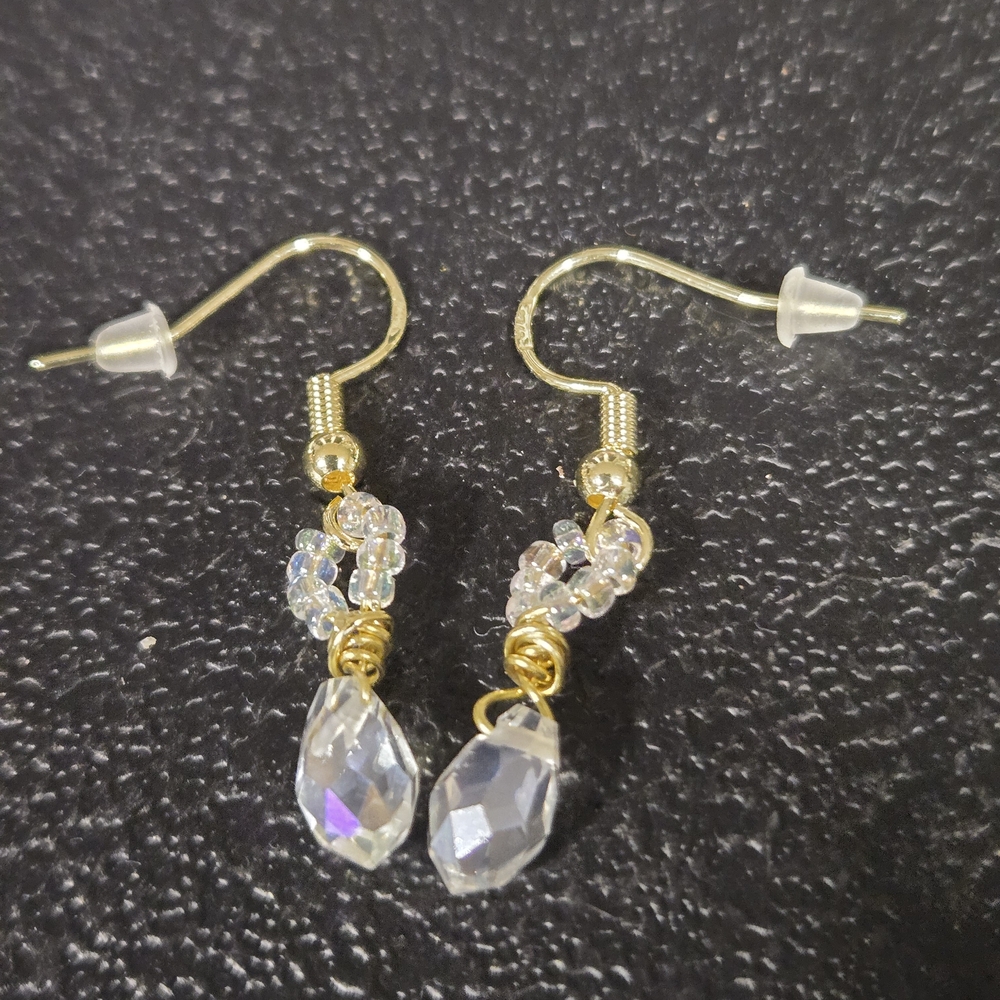 Hand Crafted Elegant Gold and Crystal Dangle Earrings